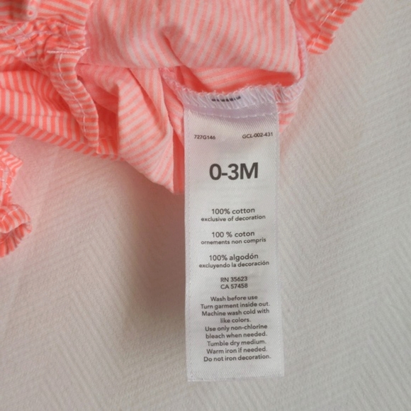 child of mine neon peach striped cotton romper playsuit 0-3 months baby girl - Picture 5 of 6